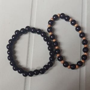 Black and Gold Beaded Bracelet Set